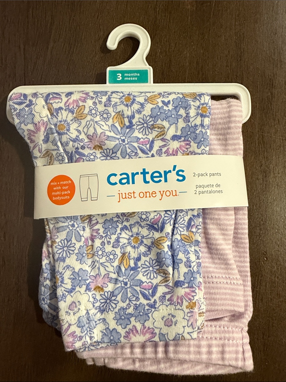 NWT Carter's 2-Pack Floral and Pink Stripe Baby Pants 3months
